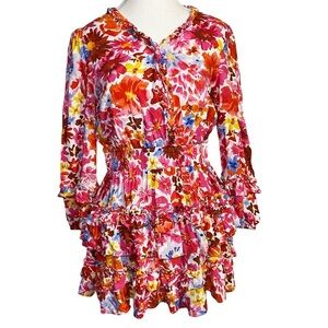 Cake For Dinner Floral Ruffle Mini Long Sleeve Dress